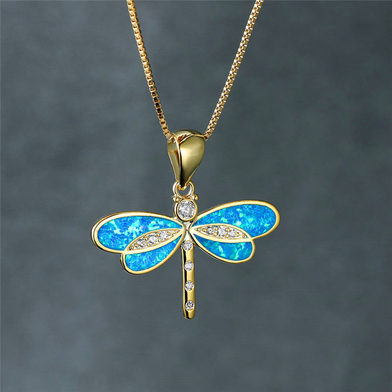 Azure Flight – Opal Dragonfly Pendant Necklace
