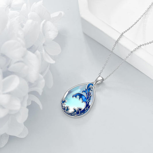 Ocean Serenade – Blue Wave Teardrop Necklace