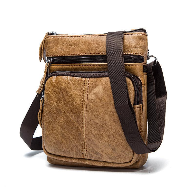Vintage Men's First Layer Leather Zip Shoulder Bag - Eccentric You