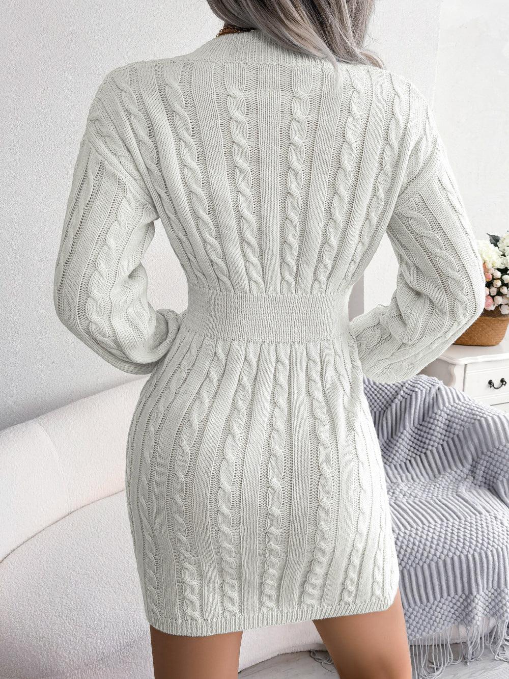 Cable-Knit V-Neck Mini Sweater Dress – Eccentric You