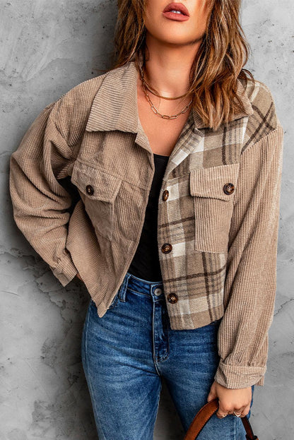 Corduroy Plaid Dropped Shoulder Jacket For Women - Eccentric You