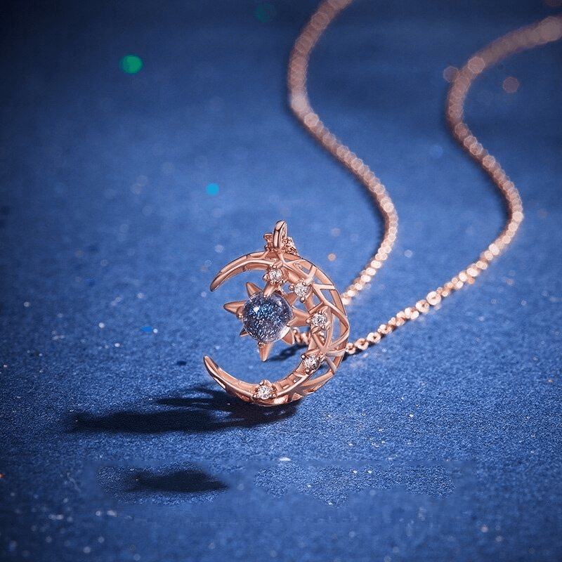 Blue Moonstone luxury crescent Necklace - Eccentric You
