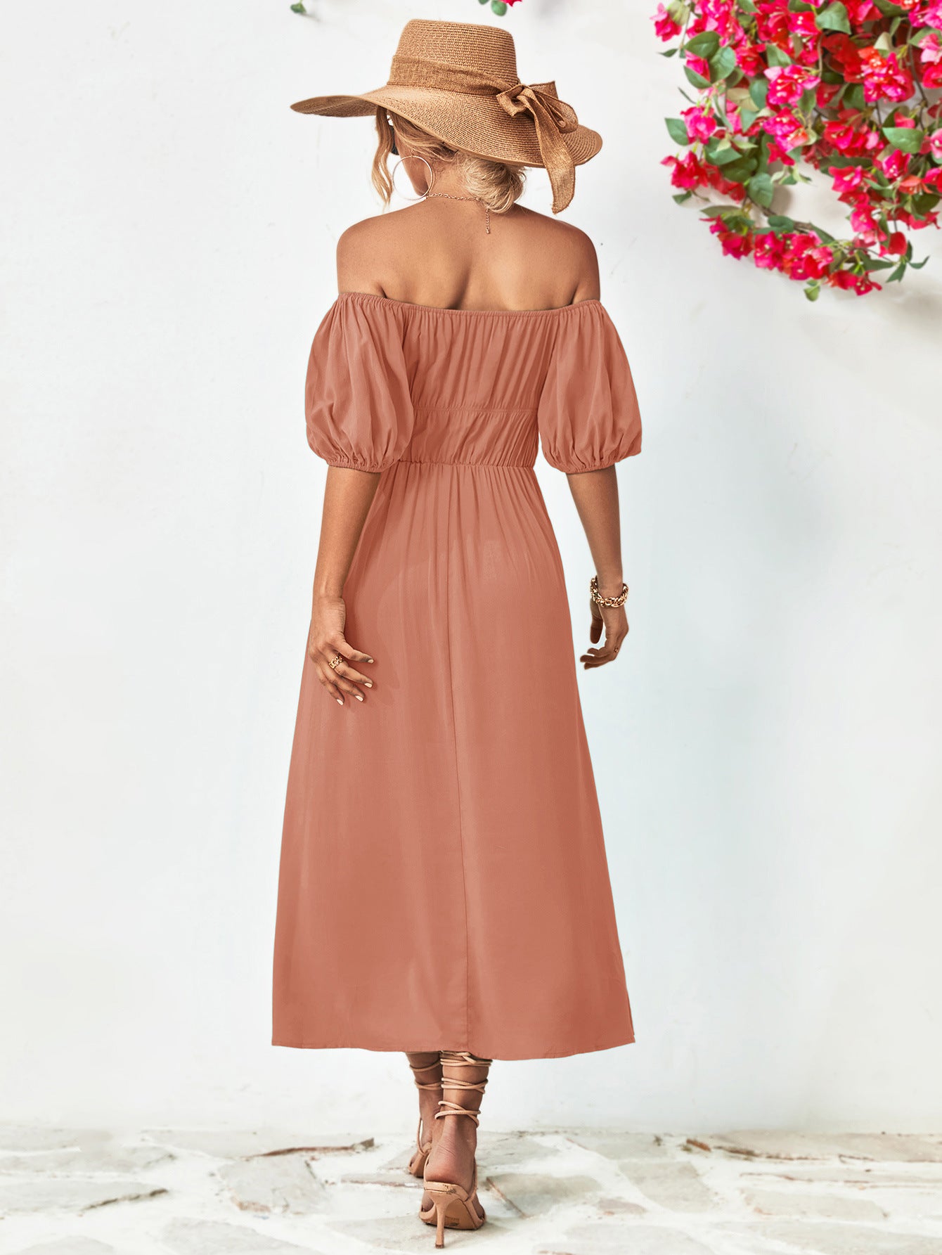 Balloon Sleeve Off-Shoulder Midi Dress