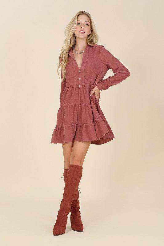 Corduroy Tiered Dress - Eccentric You