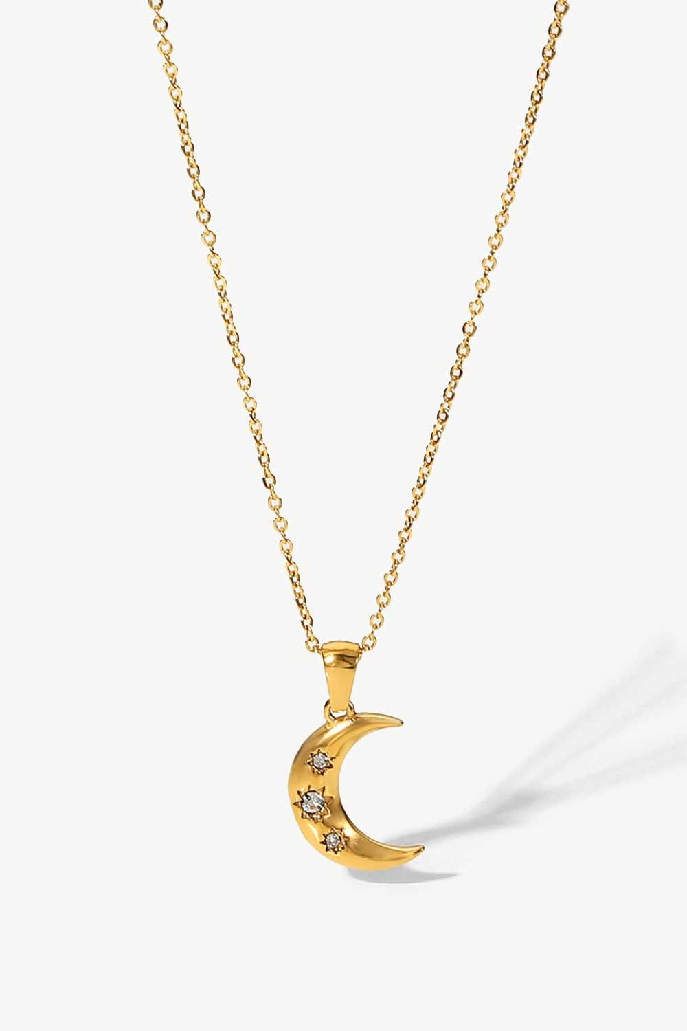 18K Gold Plated Inlaid Zircon Moon Pendant Necklace - Eccentric You