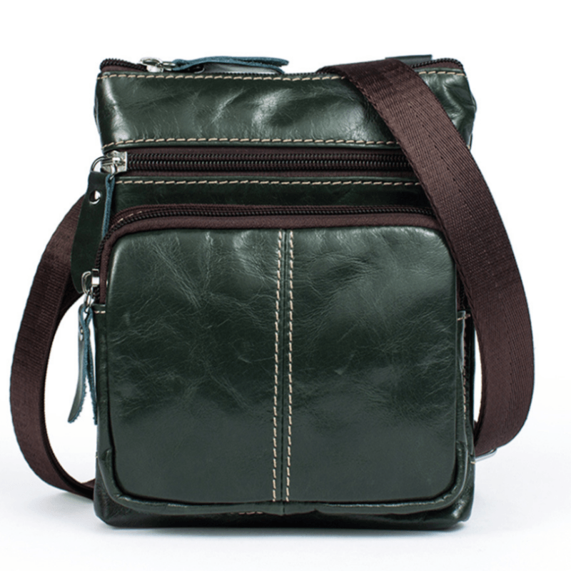 Vintage Men's First Layer Leather Zip Shoulder Bag - Eccentric You