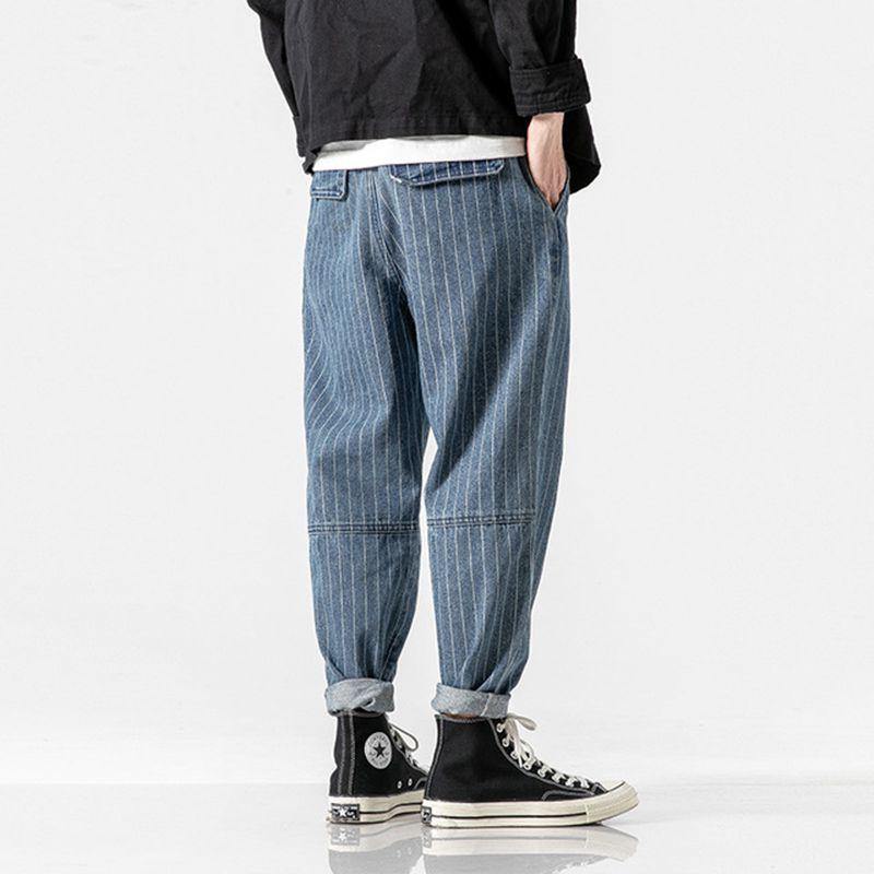 Sinicism Men's 2019 Streetwear Loose Denim Pants Men Autumn Winter Striped Oversize Harem Pants Male Fashion Pockets Jeans - Eccentric You