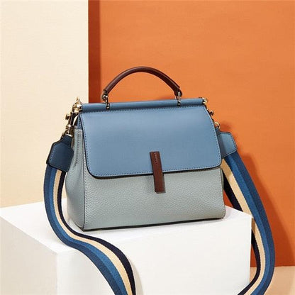 Genuine Leather Contrast Color Shoulder Bag - Eccentric You