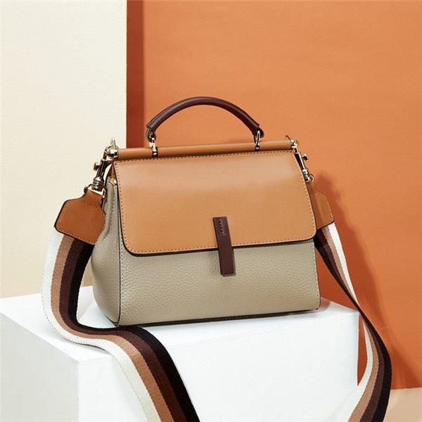 Genuine Leather Contrast Color Shoulder Bag - Eccentric You