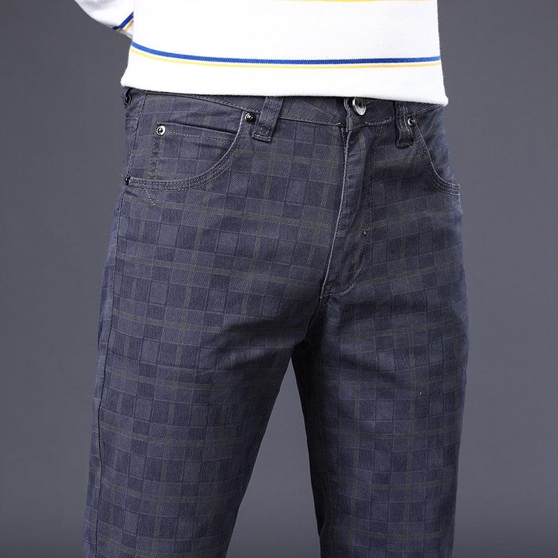 Men's Plaid Pattern Stretch Slim Fit Trousers - Eccentric You