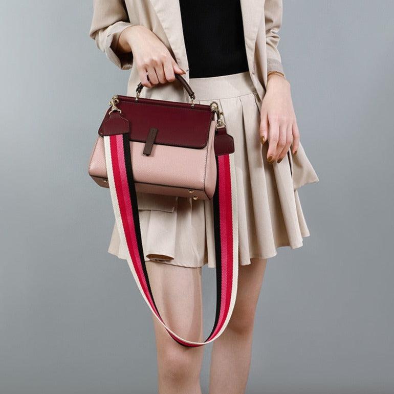 Genuine Leather Contrast Color Shoulder Bag - Eccentric You