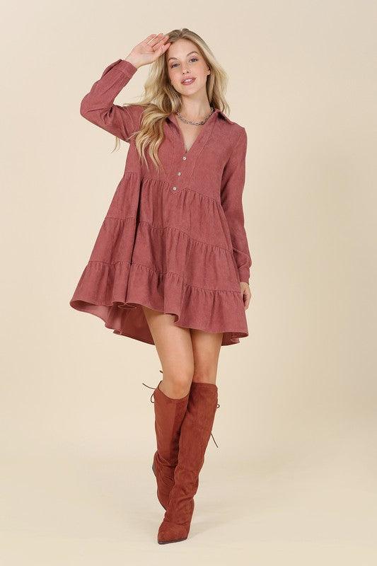 Corduroy Tiered Dress - Eccentric You