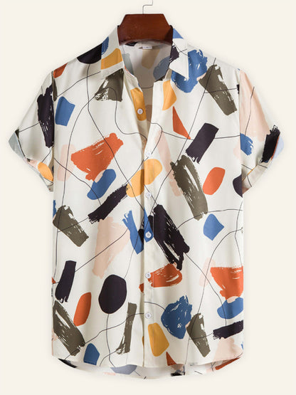 Men's Graffiti Print Cotton Slim Fit Shirt