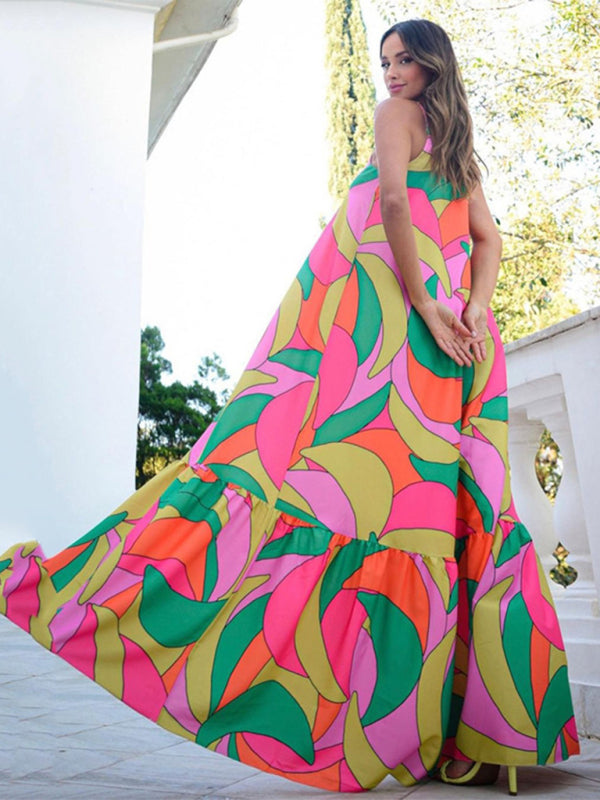 Color Block Print Cover-Up Ruffle Maxi Dress – Eccentric You Color Block Print Cover-Up Ruffle Maxi Dress – Eccentric You
