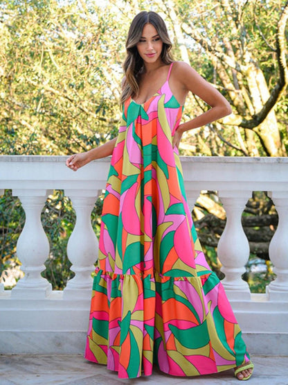 colored maxi dress Green Multi Tropical Print Maxi Dress - All Dresses