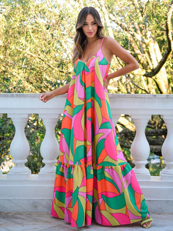 maxi dress colorful Color Block Print Cover-Up Ruffle – Eccentric You Size:V2 16oz Dark Navy Blue Banana colours:Blush this stunning boho maxi
