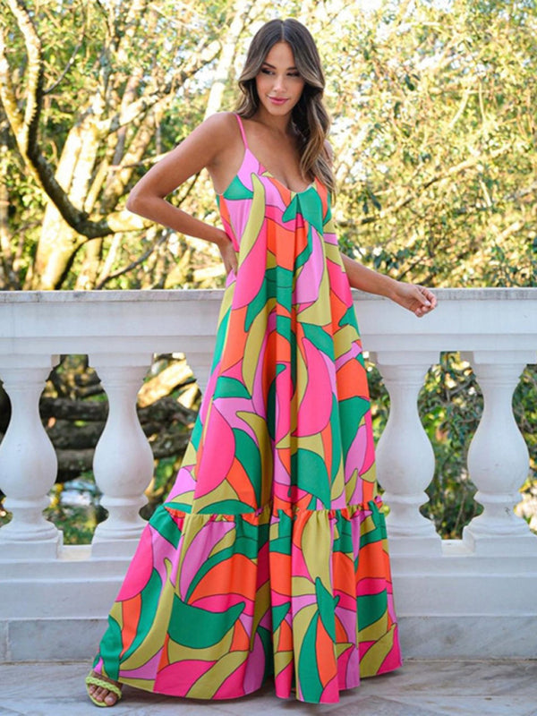 Color Block Print Cover-Up Ruffle Maxi Dress Eccentric You Color Block Print Cover-Up Ruffle Maxi Dress Eccentric You